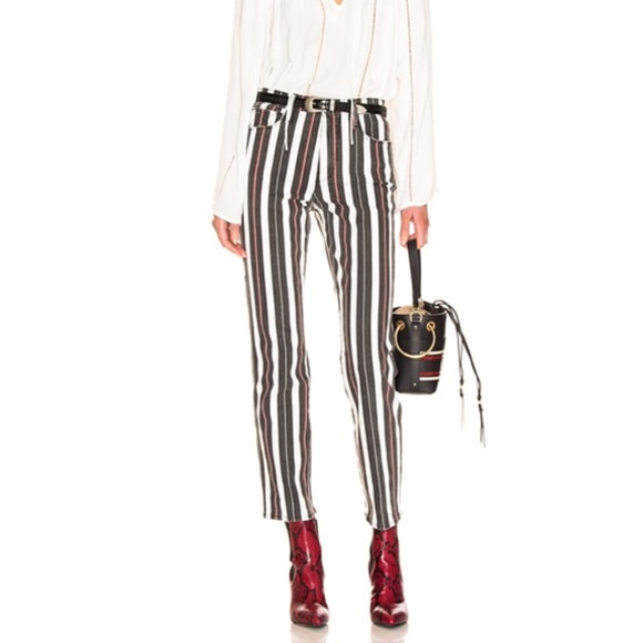 FRAME Denim Le Sylvie Slender Straight High Rise Band Stripe Jeans - Picture 1 of 5